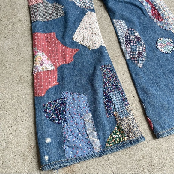 We The Free FP reworked Upcycled patchwork flare soft denim jeans size 31 - Picture 8 of 9
